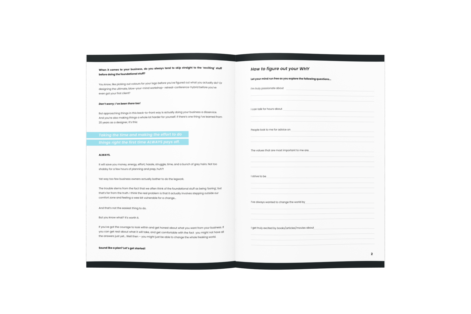 The Brand Clarity Workbook inside pages